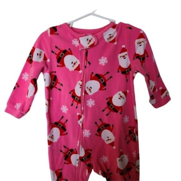 CARTERS Fleece Pink Santa Christmas Footed Pajama Sleeper Zipper size18 Months B - Picture 3 of 5